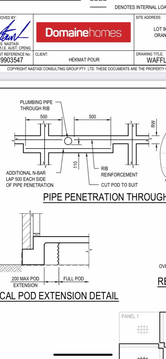 Pipe penetration through the beam, Oran Park